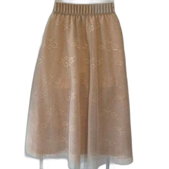 NWOT RUE 21 Beige Midi Length Lined Multi-Layered Floral Lace Tulle Skirt Blush - Picture 4 of 6